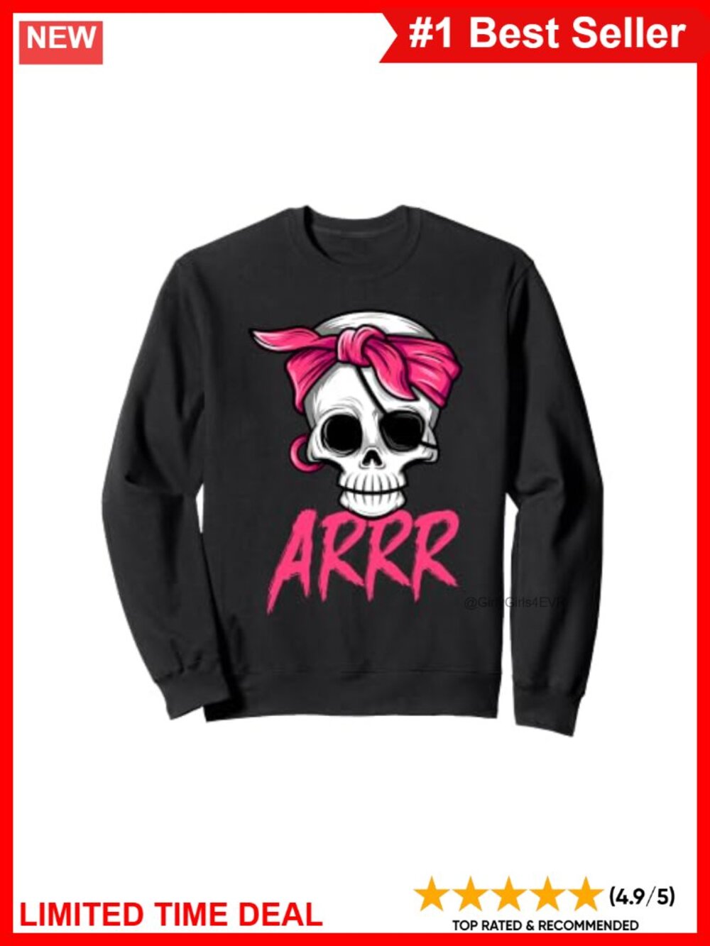 Pirate Skull Eye Patch Pink Bandana Halloween Sweatshirt Classic Fit